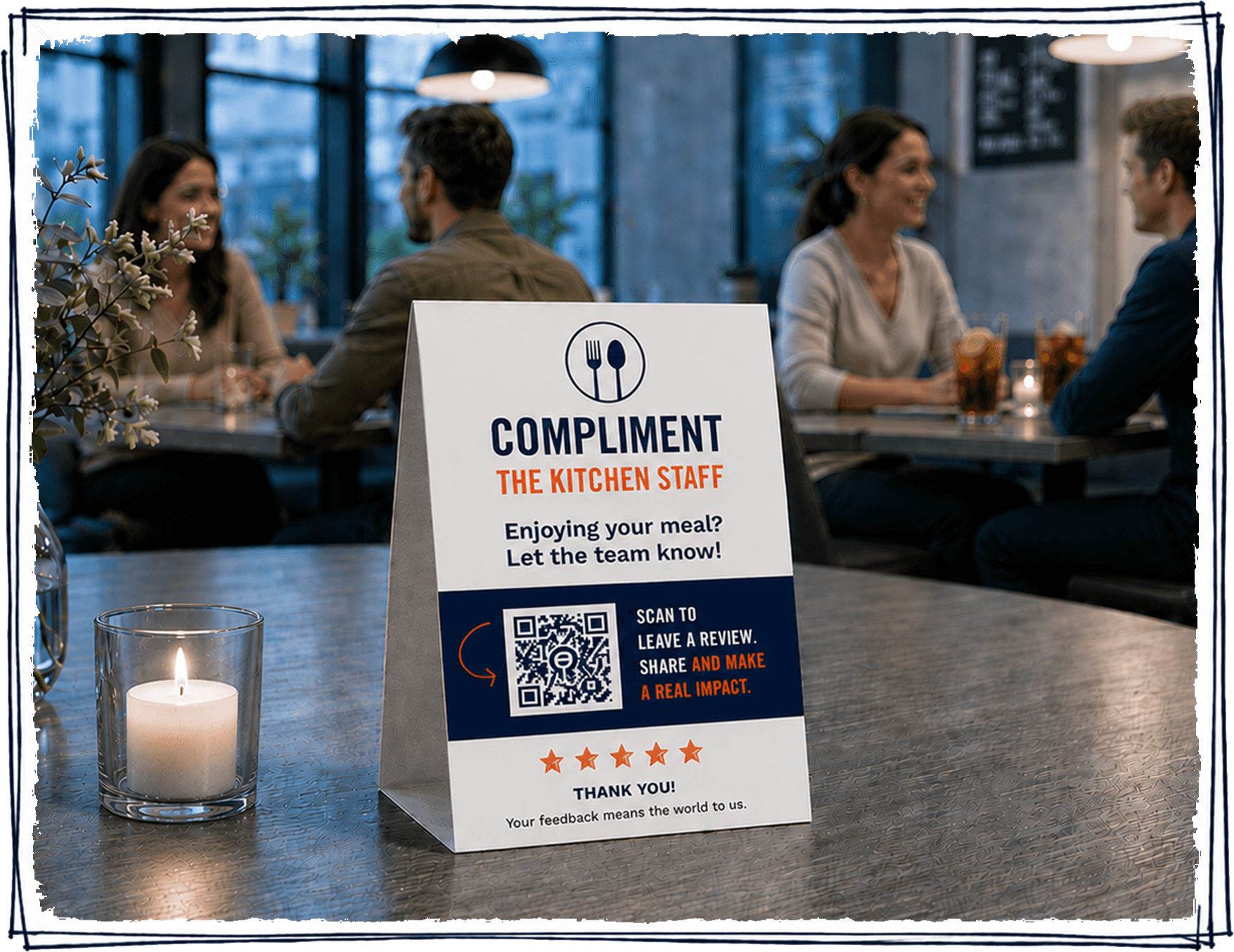 Restaurant review flow slide for complimenting the kitchen staff