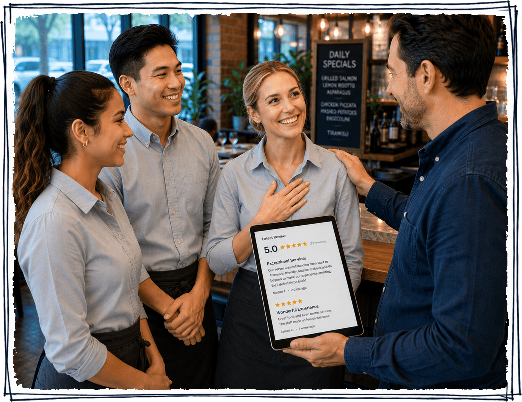 Restaurant team recognition flow slide for recognizing great service