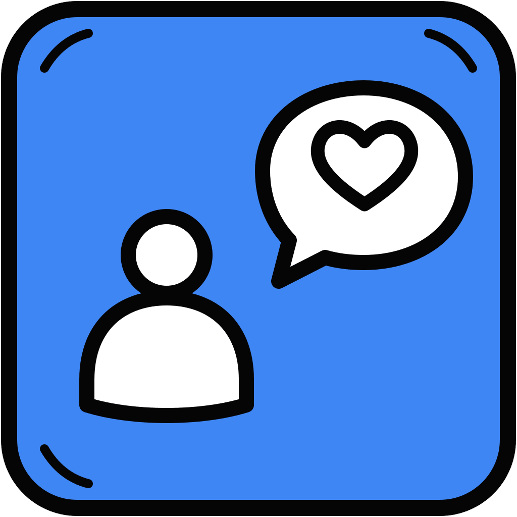 Person and heart message icon for captured customer relief