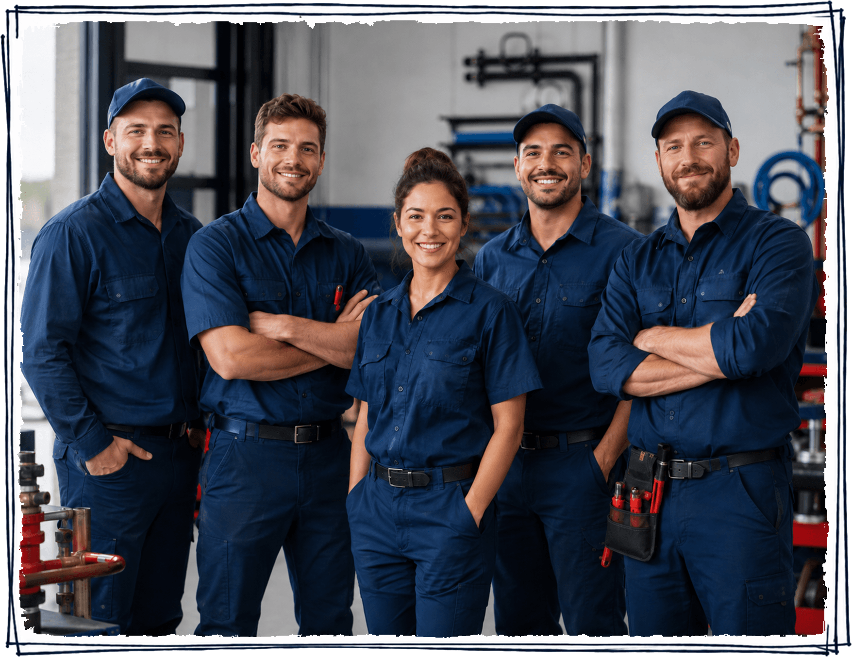 Team of plumbing technicians gathered for recognition